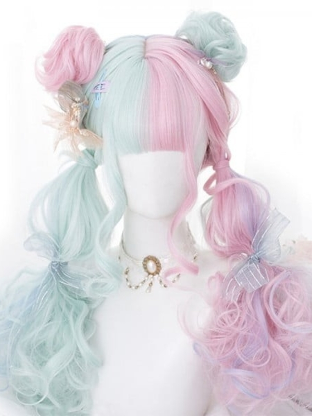 Pastel Mint & Pink Twin-Tail Lolita Wig - Unbranded